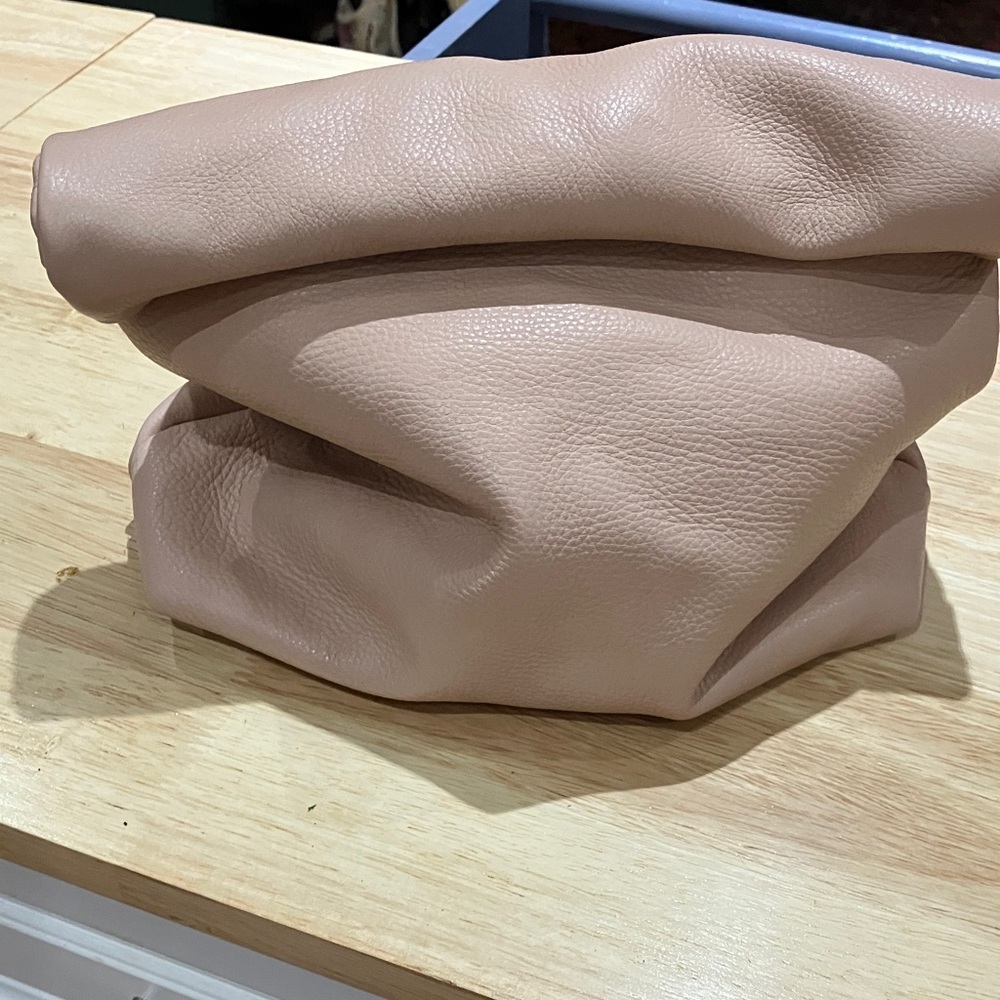 Blush pink pebbled leather lunch bag clutch